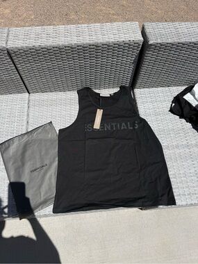 Essentials Black Tonal Logo Muscle Tank